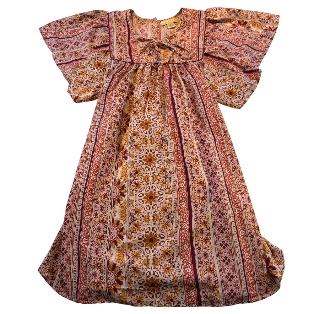 Band of the Free Boho Flowy Floral Mixed Print Flutter Sleeve Mini Dress Size M